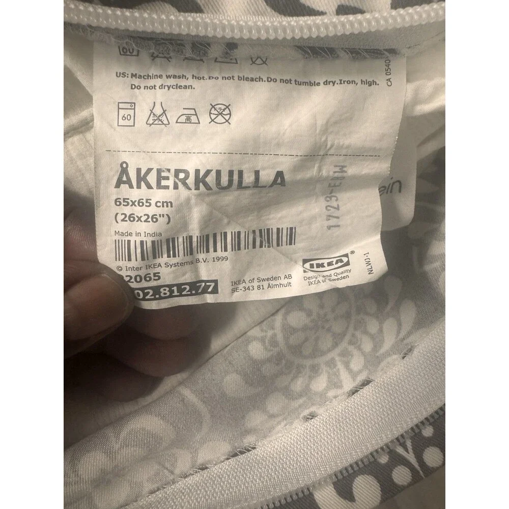 2 Ikea Akerkulla Gray White Euro Pillow Cover Shams Floral Square 26x26 Zipper